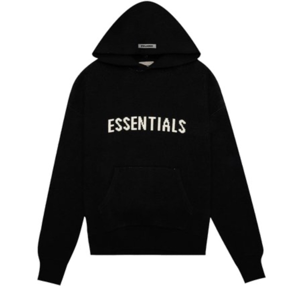 NEW Essentials Fear of God Black Knit Pullover Hoodie 💯 AUTHENTIC
